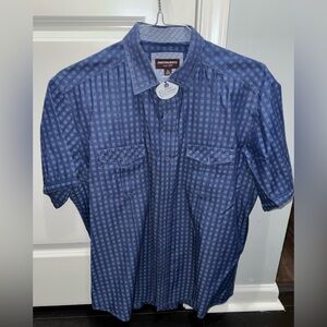 Johnston & Murphy Men's Navy Blue Short-Sleeve Check Button-Up